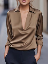 Nadene - Prämie Bluse Mit V-Ausschnitt – Braun