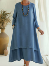 Sienna - langärmeliges Midi-Kleid mit weicher Haptik – Blau