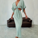 Noelia - Maxi-Strandkleid mit Frontalknoten – Grün