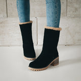 Winterschuhe Damen | Slip-On Stiefel Mit Blockabsatz – Schwarz
