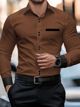 Shoval - Elegantes Langarm Hemd Mit Knopfleiste – Braun