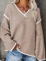 Ginny – Lässiger Pullover Mit Langen Ärmeln Und V-Ausschnitt – Khaki