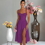 Renata - Midikleid mit Korsett und Öffnung – Purpura