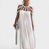 Brinaya – Maxikleid aus Leinenmischung mit geflochtenem Dekolleté – Weiß