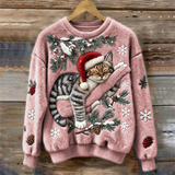 Elisabetta – Plüschpullover Mit Fauler Katze – Rosa