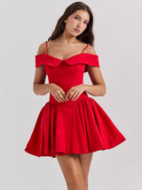 Celeste - Kurzes Kleid mit Bardot-Ausschnitt – Rot