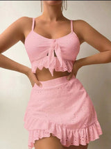 Damen Zweiteiler – Baumwolle – Ärmelloses Top & Weite Hose – Sommer – Rosa