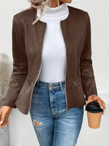 Maxima | Slim Fit Jacke mit Reißverschluss – Dunkelbraun