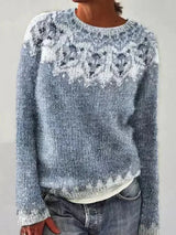 Tanja | Retro-Pullover für die goldene Herbstzeit – Hellblau / Weiß