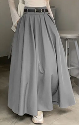 Mirella – Langer Faltenrock mit hoher Taille – Grau
