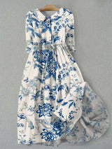 Liana - Geblümtes Midi-Hemdkleid mit Gürtel – Weiß