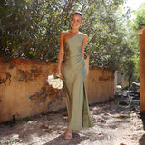 Sommer Abendkleid Damen – Langes One-Shoulder Kleid für Hochzeit & Events – Grün
