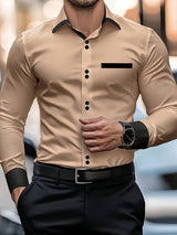 Shoval - Elegantes Langarm Hemd Mit Knopfleiste – Aprikose