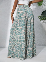 Jacinta | Boho Pflanzenprint Weite Hosen – Grün