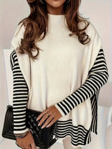 Adielyn – Stylischer Strickpullover mit gestreiften Ärmeln – Beige