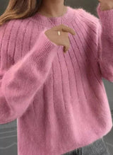 Shereen – Rundhals Pullover Mit Flauschigem Kragen – Rosarot