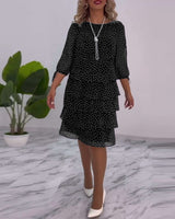 Eralyn – Polka Kleid Mit Stufenrock Und Gebundenen Ärmeln – Schwarz