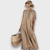 Serela – Lockeres Kleid mit Schleifendetail – Beige