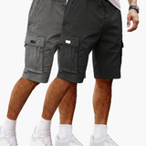 Herren-Cargoshorts im 2er-Pack mit Taschen, bequeme Passform – Schwarz | Grau