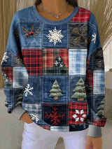 Nora - Weihnachts-Pullover mit Patchworkdruck – Multicolor