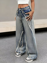 Gregoria  | Coole Blaue Jeans mit rauem Saum und weitem Bein – Helles Stahlblau