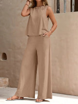 Remy – Elegantes Set aus ärmellosem Top und Hose – Beige