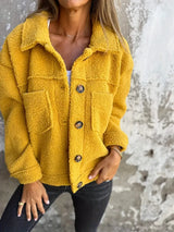 Damen Winter Teddy Mantel | Langarm – Gelb