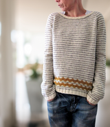 Camel - Gestreifter Pullover mit weitem Halsausschnitt – Braun