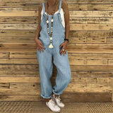 Mila - Cooler, böhmischer Leinen-Overall – Himmelblau