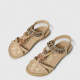Lera | Flache böhmische Sandalen – Beige
