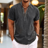 Mateo - Hemd mit Mandarinkragen und leichter Textur und Stil – Schwarz