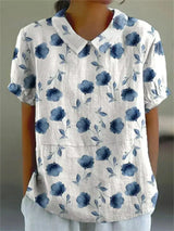 Flora | Lässiges Top – Weiß/blau