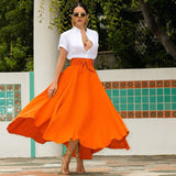 Camila - Leuchtend orangefarbener ausgestellter Rock mit hoher Taille – Orange