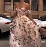 Camila - Langes Maxikleid mit Blumendruck – Weiß