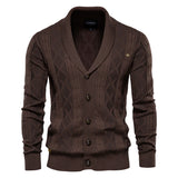 OLIVIERO™ Herren Baumwoll-Cardigan mit Geflochtenem Design und Knopfverschluss – Dunkelbraun
