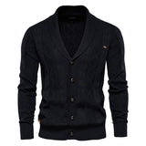 OLIVIERO™ Herren Baumwoll-Cardigan mit Geflochtenem Design und Knopfverschluss – Schwarz