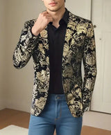 Stilvoller und eleganter Herrenblazer im Barockmuster – Gold