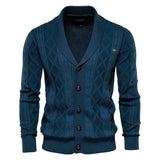 OLIVIERO™ Herren Baumwoll-Cardigan mit Geflochtenem Design und Knopfverschluss – Dunkelblau