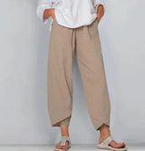 Clea - Frühlingsbeige weite Hose mit modernem Design – Khaki