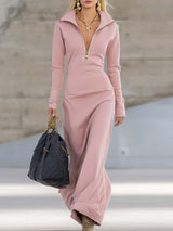 Beatrice | Damen Rosa Kapuzen Maxikleid Langarm – Hellrosa
