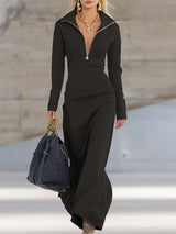 Beatrice | Damen Rosa Kapuzen Maxikleid Langarm – Schwarz