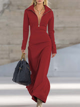 Beatrice | Damen Rosa Kapuzen Maxikleid Langarm – Rot