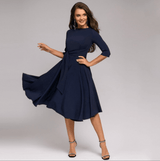Damen Midikleid aus Viskose mit Taillengürtel – elegant geschnitten für Sommer – Blau