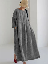 Olivia | Elegantes Streifenkleid – Grau