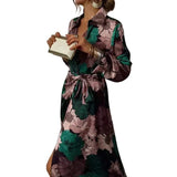 Bedrucktes Midikleid für Damen mit Kragenausschnitt – Blumenmuster