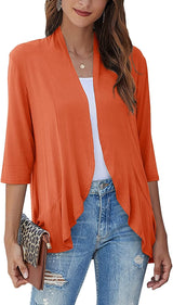 Bella | Damen Offener Front Drapierter Cardigan – Orange-Rot