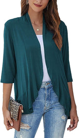 Bella | Damen Offener Front Drapierter Cardigan – Grün