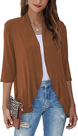 Bella | Damen Offener Front Drapierter Cardigan – Braun