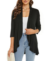 Bella | Damen Offener Front Drapierter Cardigan – Schwarz