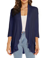 Bella | Damen Offener Front Drapierter Cardigan – Marineblau